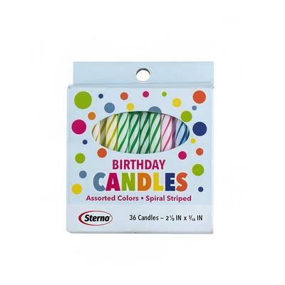 Sterno 40180 Birthday Candle w/ Spiral Stripe, Assorted Colors, Case of 144