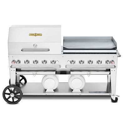 Crown Verity CV-CCB-72RGP 70" Mobile Gas Commercial Outdoor Grill w/ Griddle, Liquid Propane, 81" Wide, LP, Stainless Steel, Gas Type: LP
