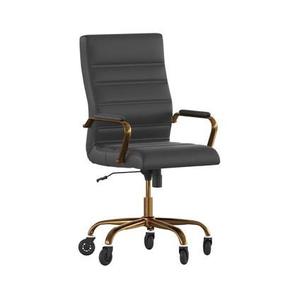 Flash Furniture GO-2286H-BK-GLD-RLB-GG Swivel Office Chair w/ High Back - Black LeatherSoft Upholstery, Gold, Black/Gold