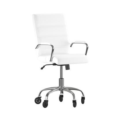 Flash Furniture GO-2286M-WH-RLB-GG Swivel Office Chair w/ High Back - White LeatherSoft Upholstery, Chrome, Leather Soft with Chrome Frame