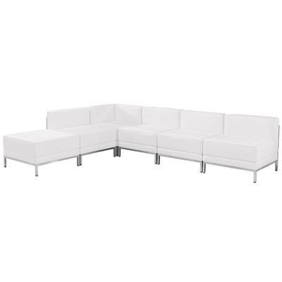 Flash Furniture ZB-IMAG-SECT-SET10-WH-GG 6 Piece Modular Sectional Set - White LeatherSoft Upholstery, Stainless Legs