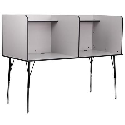 Flash Furniture MT-M6222-DBLSC-GRY-GG Stand Alone Double Study Carrel w/ Upper Shelves - Nebula Gray Laminate Surface