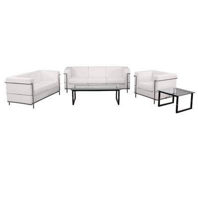 Flash Furniture ZB-REGAL-810-SET-WH-GG 3 Piece Reception Set - White LeatherSoft Upholstery, Stainless Steel Legs