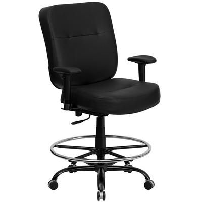 Flash Furniture WL-735SYG-BK-LEA-AD-GG Swivel Big & Tall Drafting Stool w/ Arms & High Back - Black LeatherSoft Upholstery