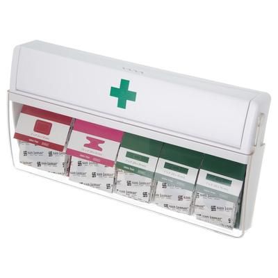 San Jamar MKBD100 Wall-Mount Mani-Kare Bandage Dispenser w/ Patch, Knuckle, & Strip Bandages, Blue