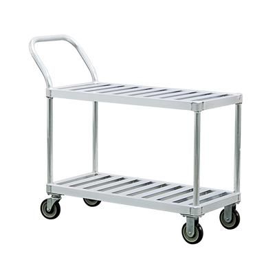 New Age 1420 2 Level Aluminum Utility Cart w/ 1000 lb Capacity, Flat Ledges, Silver