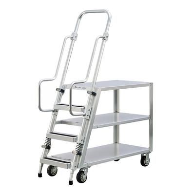 New Age 99555 3-Step Ladder Cart w/ 3 Shelves - Aluminum Alloy, 3 Flat Shelves, Silver