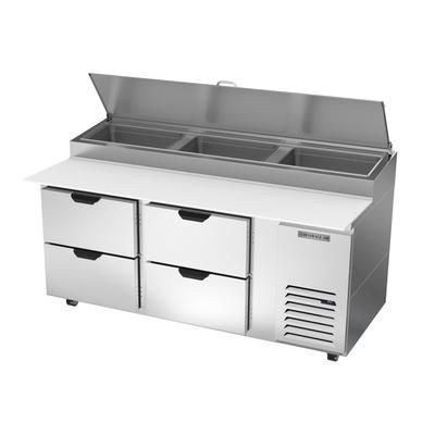 Beverage-Air DPD72HC-4 72" Hydrocarbon Series Pizza Prep Table w/ Refrigerated Base, 115v, Holds 3 Full-Size Pans, Stainless Steel