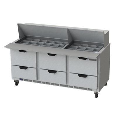 Beverage-Air SPED72HC-30M-6 72" Hydrocarbon Series Mega Top Sandwich/Salad Prep Table w/ Refrigerated Base, 115v, Stainless Steel