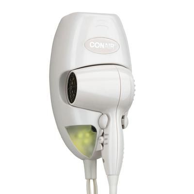 Conair Wall-Mount Hair Dryer - 2 Heat/Speed Settings, LED Night Light, White, 134W