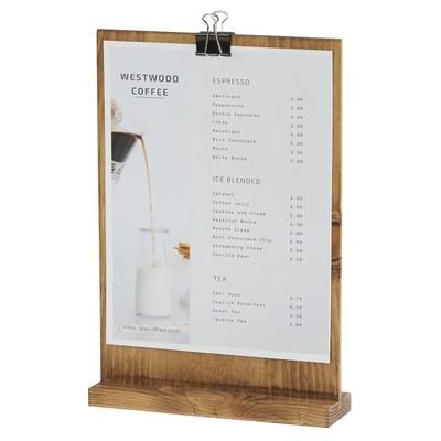 Cal-Mil 2036-811-99 Tabletop Clipboard Menu Card Holder - 9 1/4"W x 13 1/2"H, Pine Wood, Brown