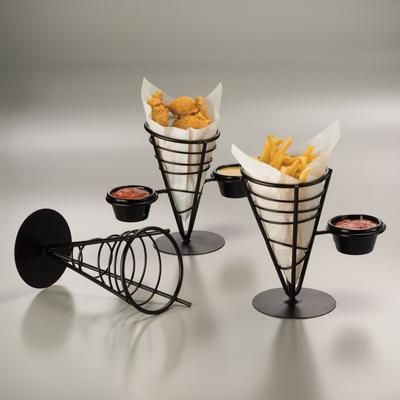 American Metalcraft FBS591 Conical French Fry Basket w/ 1 Ramekin, Wrought Iron/Black