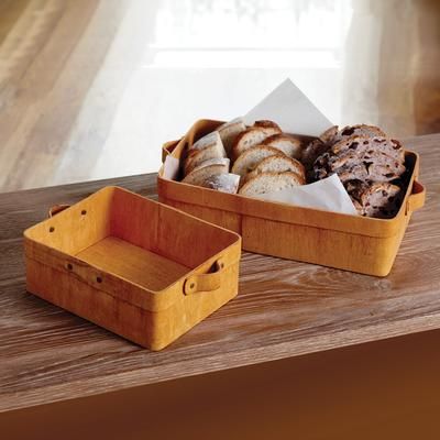 American Metalcraft PWRB12 12 2/5" Rectangular Basket w/ Handles, Poplar Wood, Brown