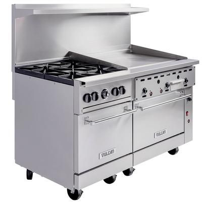 Vulcan 60SC-4B36GT Endurance 60" 4 Burner Commercial Gas Range w/ Griddle & (1) Standard & (1) Convection Ovens, Natural Gas, 4 Burners & 36" Thermostatic Griddle, 1 Standard Oven & 1 Convection Oven, Stainless Steel, Gas Type: NG, 115 V