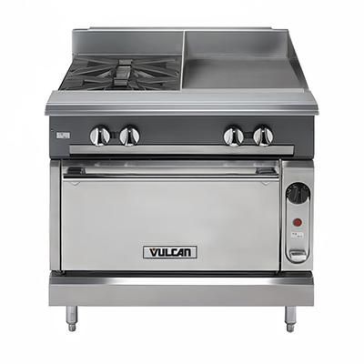 Vulcan V2BG18C LP 36" 2 Burner Commercial Gas Range w/ Griddle & Convection Oven, Liquid Propane, 18" Manual Griddle, Stainless Steel, Gas Type: LP