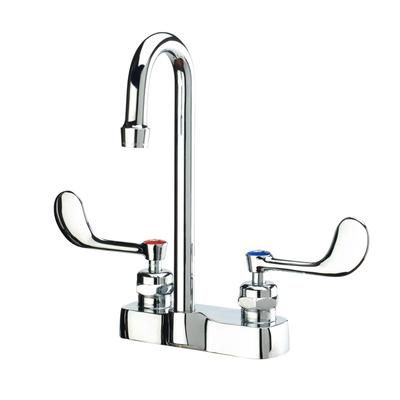 Krowne 14-546L Deck Mount Faucet w/ 3 3/4" Rigid Gooseneck Spout & Wrist Blade Handles, Chrome