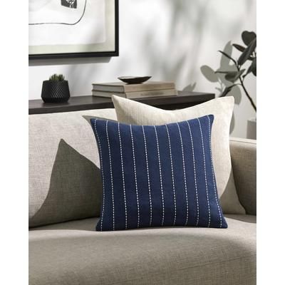 Qwara 20" Square Modern Cotton Marine Blue/White Throw Pillow - Boutique Rugs