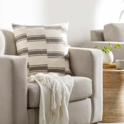 Lynne 22" Square Cottage Cotton Off White/Pale Pink/Gray/Ivory/Sage Throw Pillow - Boutique Rugs