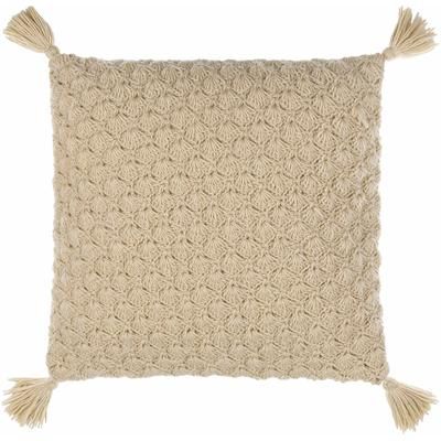 Magan 18" Square Cottage Wool Off White/Brick Red/Tan/Camel Throw Pillow - Boutique Rugs