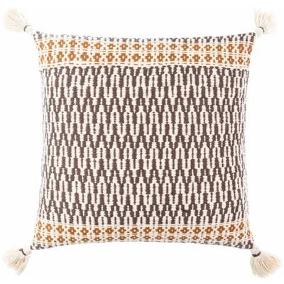 Bramborslav 18" Square Cotton Ivory/Pearl/Dark Brown/Burnt Orange Lumbar Pillow - Boutique Rugs