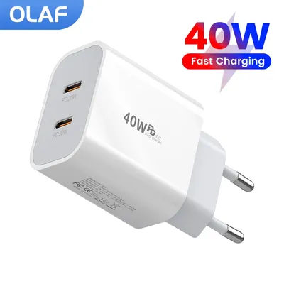 Olaf 40W USB C chargeur Charge rapide QC 3.0 double PD chargeur Type C adaptateur de chargeur rapide pour iPhone Xiaomi Samsung Huawei téléphone