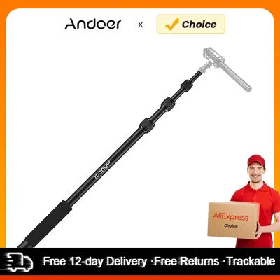 Andoer Handheld Microphone Boom Arm 4-Section Extendable Mic Arm Aluminum Alloy Boom Pole for Microphones Thread with Foam Grip