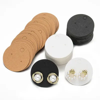 100pcs Round Cardboard Earring Holder Cards Tag Self-Seal Bags For Ear Stud Jewelry Organizer Display Small Business Packaging