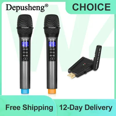 Depusheng W4 Wireless Microphone with Echo Treble Bass & Bluetooth 98 FT Range UHF Portable Handheld Dynamic Microphone System