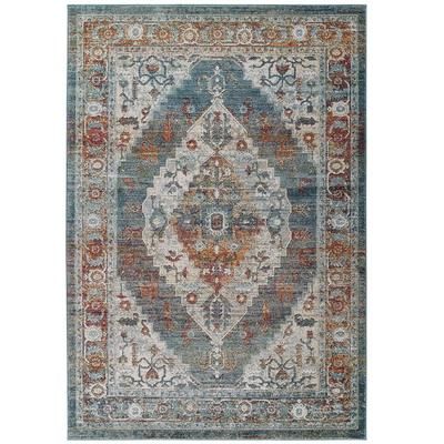 Tribute Camellia Distressed Vintage Floral Vintage Medallion 5x8 Area Rug - East End Imports R-1189A-58