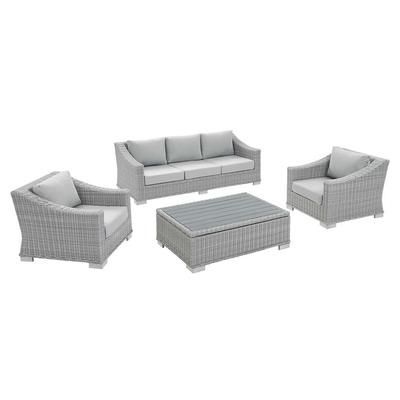 Conway Sunbrella® Outdoor Patio Wicker Rattan 4-Piece Furniture Set - East End Imports EEI-4359-LGR-GRY