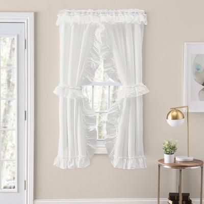 Wide Width Stacey Curtain Ruffled Priscilla by Ellis Curtains in Ice Cream (Size 54" W 63" L)