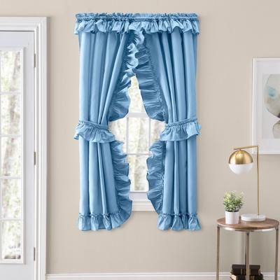 Wide Width Stacey Curtain Ruffled Priscilla by Ellis Curtains in Slate (Size 54" W 84" L)
