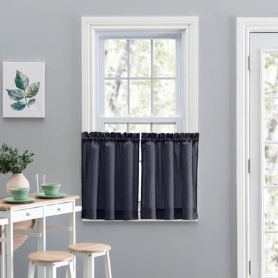 Wide Width Stacey Curtain Tailored Tier Pair by Ellis Curtains in Navy (Size 56" W 45" L)