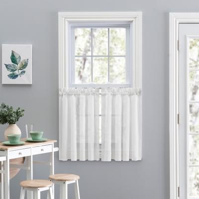 Wide Width Cotton Voile Tailored Tier Pair by Ellis Curtains in White (Size 80" W 63" L)