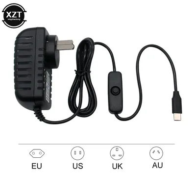 For Raspberry Pi 4 Power Adapter 5V 3A Type-C With ON/OFF Switch Button EU US AU UK Plug Charger for Raspberry Pi 4 Model B
