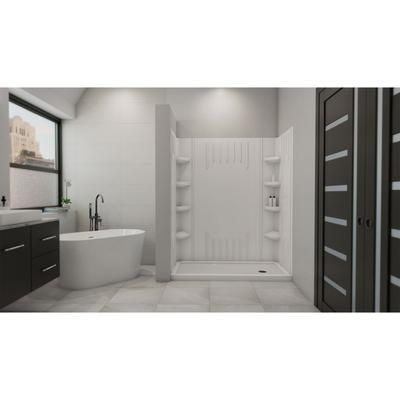 Dreamline DreamLine 34 inch D x 60 inch W x 75 5/8 inch H Right Drain Shower Base and QWALL-3 Wall Kit In White DL-6147R-01