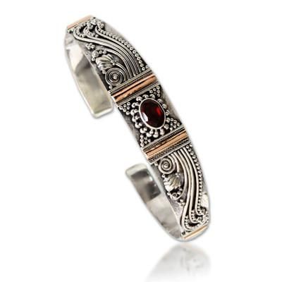 Paradise,'Gold Accent Sterling Silver Garnet Cuff'