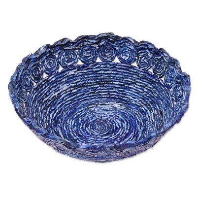Beautiful Spirals in Blue,'Recycled Paper Basket in Blue from India'