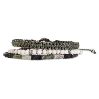 Highland Elements,'Neutral Tones Macrame Bracelets from Guatemala (Set of 3)'