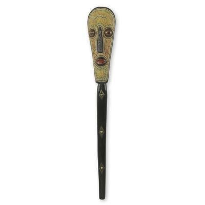 Cornmeal Stew Cook,'Authentic African Wall Mask with Beadwork and Metal Inlay'