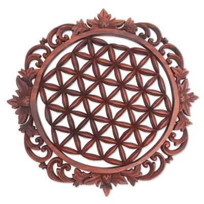 Love of Bali,'Hand Carved Suar Wood Wall Relief Panel from Bali'