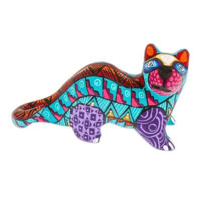 The Water Spirit in Iris,'Iris Copal Wood Alebrije Otter Figurine Painted by Hand'
