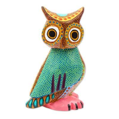 'Hand-Carved Copal Wood Owl Alebrije Sculpture from Mexico'