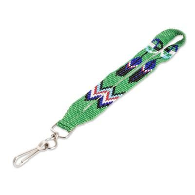 Key to Nature,'Handcrafted Geometric Glass Beaded Keychain in Green'
