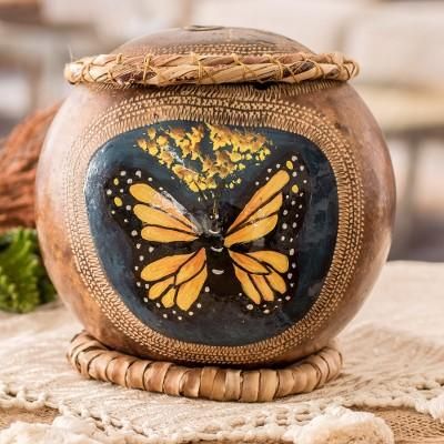 'Monarch Butterfly-Themed Dried Gourd Decorative Accent'