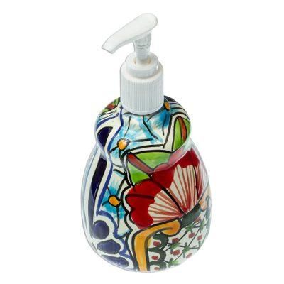 Talavera Bouquet,'Talavera-Style Ceramic Liquid Soap Dispenser'