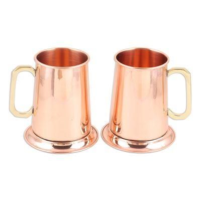 Morning Shine,'High Shine Copper Drinking Mugs with Gold Handles (Pair)'