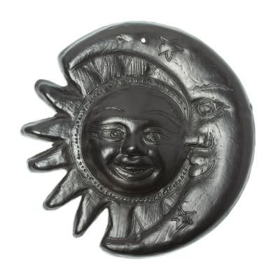 Eclipsing Smile,'Artisan Crafted Barro Negro Wall Decor'