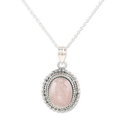 Delicate Charm,'Rose Quartz and Sterling Silver Pendant Necklace from India'