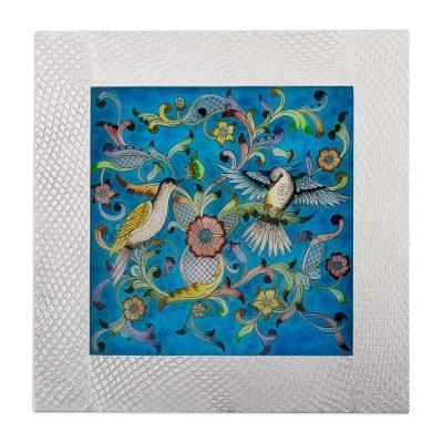 Blue Doves,'Handmade Floral Reverse Painted Glass Wall Art from Peru'